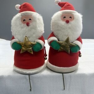 2 Vtg Hallmark 12" Plush Fabric Santa Christmas Stocking Holder Mantle Tree Top